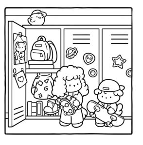 Imagem de crianças com skate no armário da escola de bobbie goods para imprimir