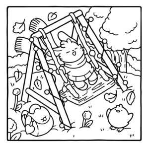 Imagem de gato no balanço com passarinhos de bobbie goods para imprimir