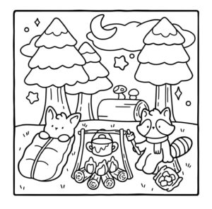 Imagem de guaxinim e raposa acampando de bobbie goods para colorir