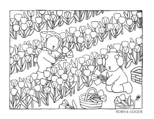 Imagem de urso colhendo tulipas de bobbie goods para imprimir
