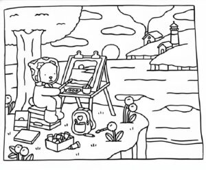 Imagem de urso pintando a paisagem de bobbie goods para imprimir