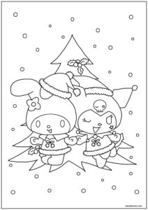 Desenho da kuromi com amiga no natal para imprimir